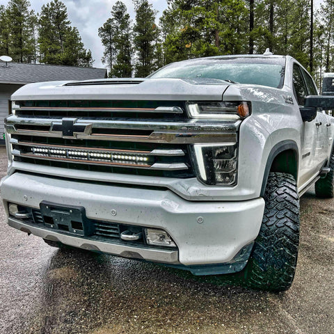 2020 2021 2022 2023 white Chevrolet Silverado 2500/3500HD two 40in light bars behind grile - M&R Automotive