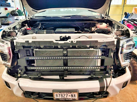 2020 2021 2022 2023 white Chevrolet Silverado 2500/3500HD two 40in light bars showing metal black bracket M&R Automotive