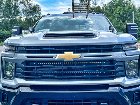 2020 2021 2022 2023 gray Chevrolet Silverado 2500/3500HD two 40in light bars behind grille - M&R Automotive