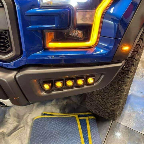 upclose blue ford raptor 2019 2020 with off roading fog light kits 20watt square light pods for offroading