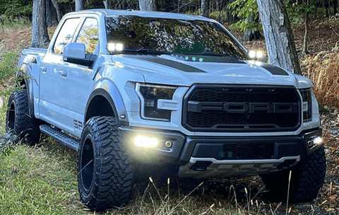 white ford raptor generation 2 2017 2018 with off roading 40watt square white ditch lights 
