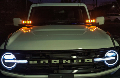 2021 2022 2023 white ford bronco with four amber 40watt light pods ditch lights- M&R Automotive