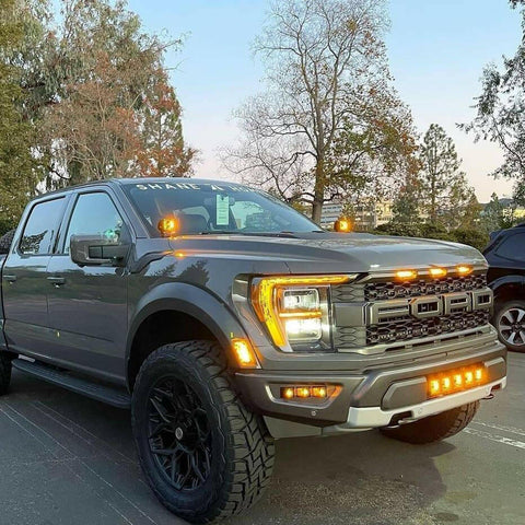 gray 2021 2022 2023 ford raptor generation 3 standing on water with off road fog light kit