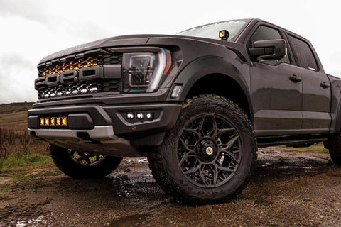 black 2021 2022 2023 ford raptor generation 3 standing on water with off road fog light kit