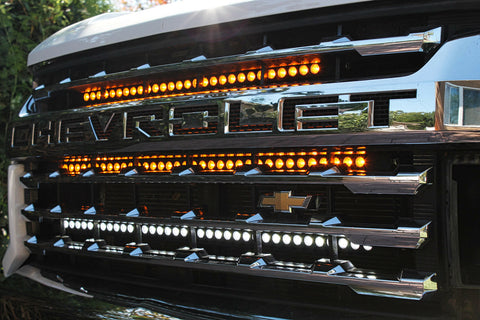 2020 2021 2022 2023 white Chevrolet Silverado 2500/3500HD one amber 30in and two 40in light Bars behind the grille- M&R AutomotivE