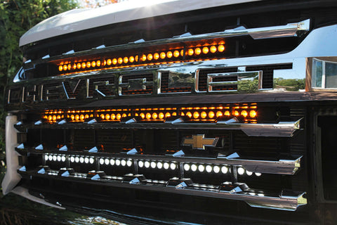 2020 2021 2022 2023 white Chevrolet Silverado 2500/3500HD two 40in and one 30in light bars behind the grille - M&R Automotive
