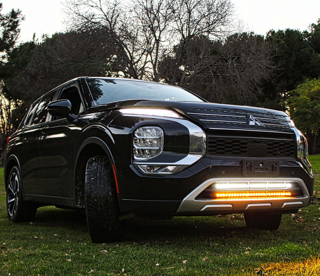 2022 2023 2024 black Mitsubishi outlander with two 40in lights bars color white and amber under the grille by M&R automotive