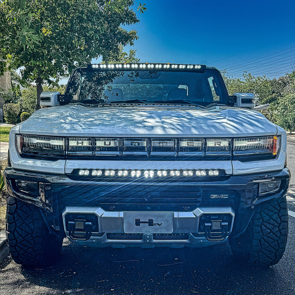 2022 2023 2024 Hummer EV light bars color white and amber behind the grille by M&R automotive