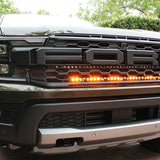 2024 ranger raptor dual LED light bars in amber behind the grille