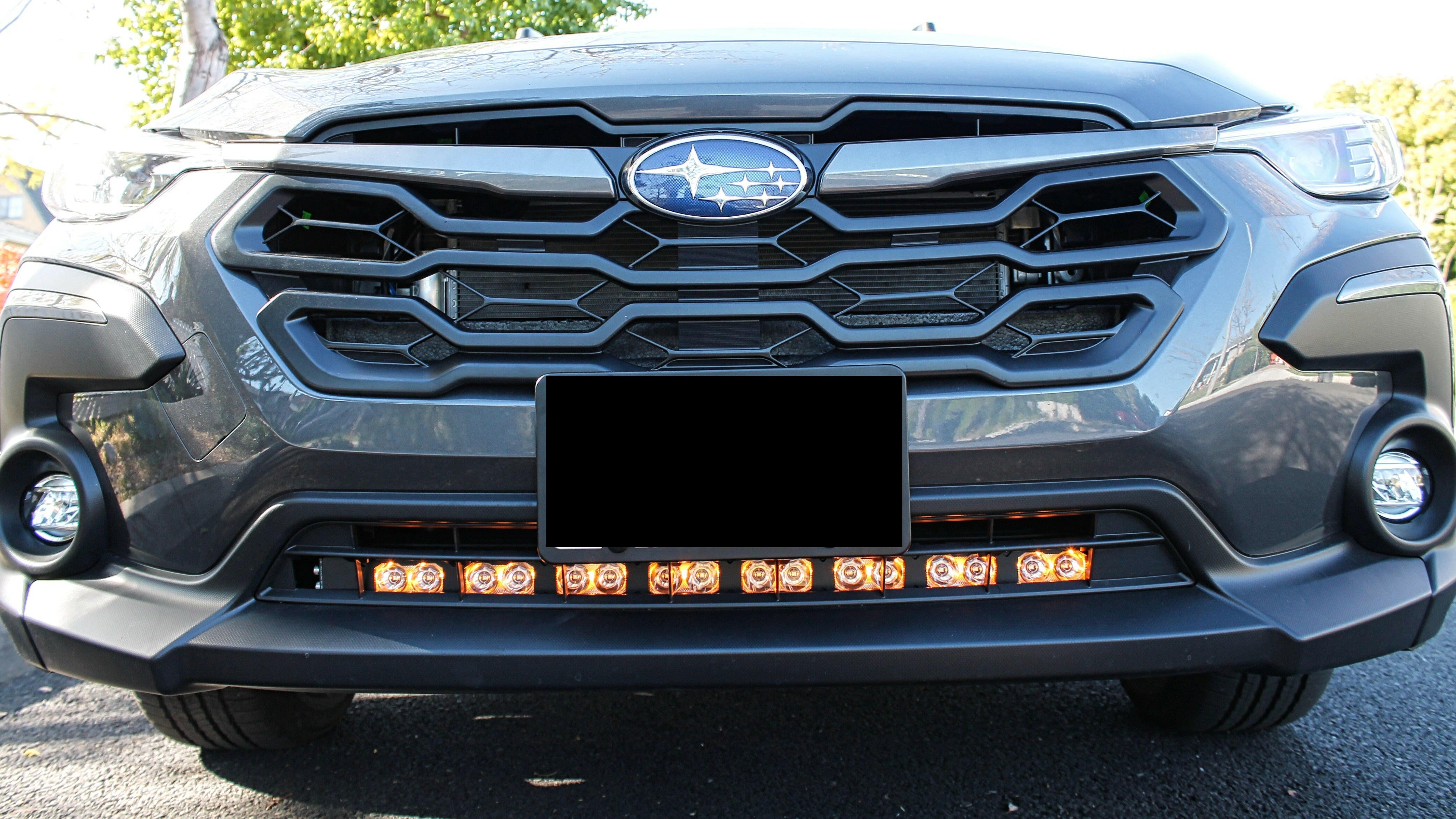 front view gray subaru crosstrek led light bar amber drl off roading