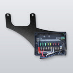 2019+ Mercedes Sprinter Wireless Harness 2.0 mounting plate with the harness fuse box attached, black powder-coated metal plate