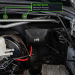 M&R Wireless Harness 2.0 installed in a 2019+ Mercedes Sprinter engine bay on the mounting plate, with the 2 factory bolts highlighted, no drilling