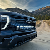 Chevrolet Silverado Light Bars mounted on 2020-2026 Silverado 2500/3500HD bottom grille rail system, rugged off-road setup with dual 40s PRO light bars