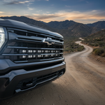 Chevrolet Silverado Light Bars on 2020+ Silverado 2500/3500HD dual 40s rendered on a rugged front grille — highlights mounting system for bottom grille, fits High Country LTZ LT Custom WT