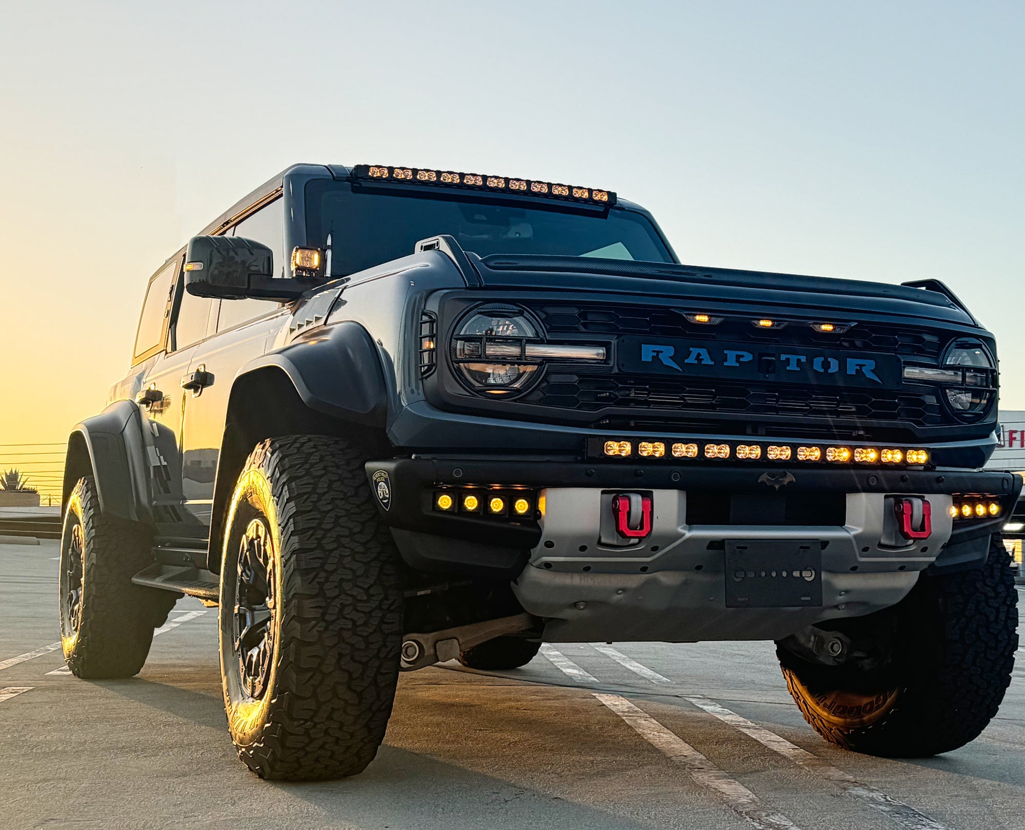 Ford Bronco 40in Roof Light Bar on rugged Raptor-style pickup with LED light bar, front view, off-road ready