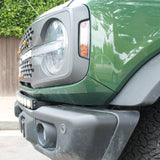 side view green 2022 bronco capable bumper with led light bar installed on top for off roading