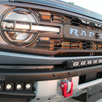 Ford Bronco Raptor 30in Light Bar installed on 2021+ model with black powder-coated bracket and sleek bumper-mounted setup