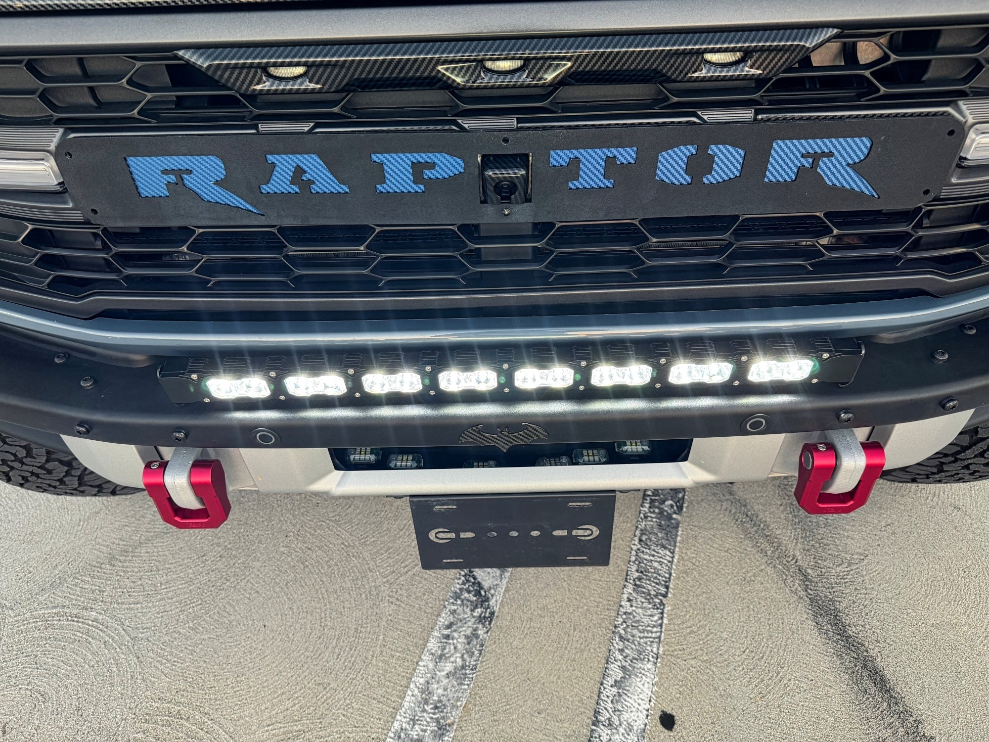 Ford Bronco Raptor 30in Light Bar on front bumper with Raptor lettering and LED light bar system