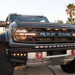 2021+ Ford Bronco Modular Bumper fog light pods shown in amber