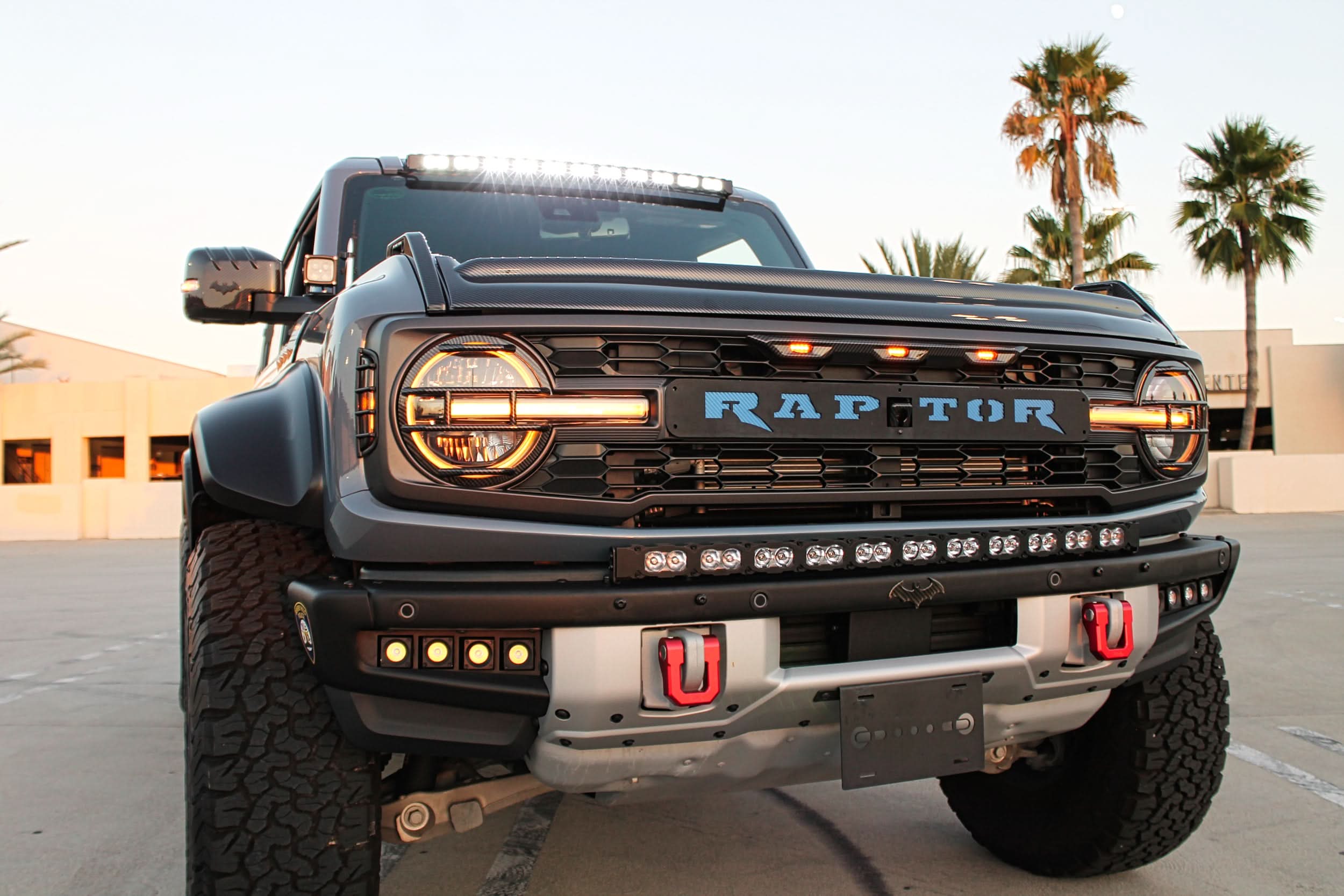 2021+ Ford Bronco Modular Bumper fog light pods shown in amber
