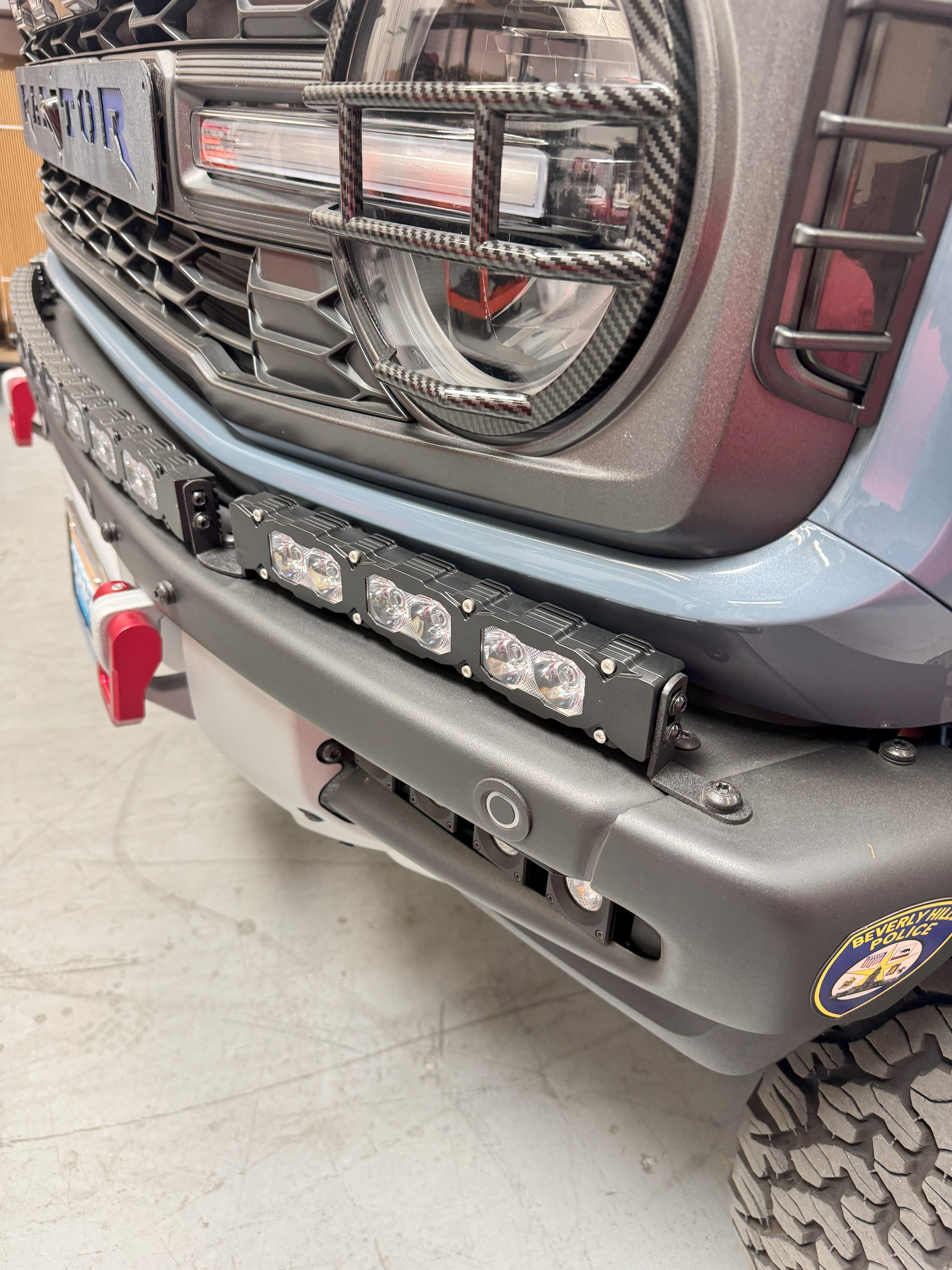 Ford Bronco Raptor Light Bar Extension for 2021+ fits modular bumper; 2x12in light bars PRO on front bumper with Ford Bronco Raptor Light Bar