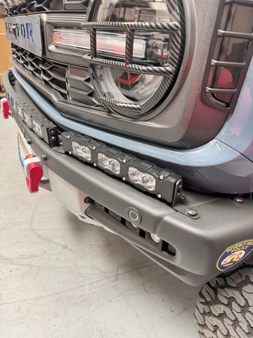 Ford Bronco Raptor Light Bar Extension for 2021+ fits modular bumper; 2x12in light bars PRO on front bumper with Ford Bronco Raptor Light Bar