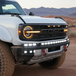 Ford Bronco Raptor Light Bar Extension for 2021+ on front bumper with 12in PRO light bars—fits models 2021-2026, Modular bumper compatible, rugged off-road front lighting