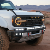 Ford Bronco Raptor Light Bar Extension for 2021+ on front bumper with 12in PRO light bars—fits models 2021-2026, Modular bumper compatible, rugged off-road front lighting