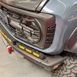 Ford Bronco Raptor Light Bar Extension for 2021+ showcases 12in PRO light bars installed on modular bumper with front bumper lighting and rugged off-road styling