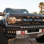 Ford Bronco 40in Roof Light Bar image showcasing rugged Raptor front with curved LED bars and black powder-coated brackets