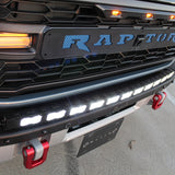 top view ford bronco raptor with curved white led light bar on top of bumper