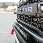 Ford Bronco Raptor 30in Light Bar image on front grille close-up with rugged bumper and Raptor branding