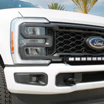 white 2023 2024 ford superduty with 40in curved LED light bar on top of bumper 