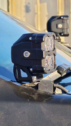 Ranger Raptor ditch lights dual color mounting on Ford Ranger Raptor front, white LED with amber DRL glow