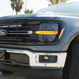 Ford F150 hood-mount ditch lights and pillars (2024-2026), dual-function white LED with amber DRL backglow