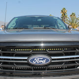 2024+ Ford F150 Dual 30in Light Bars installed on front grille of Ford F150 with grille removed for fitment