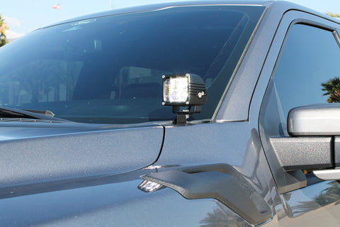 2024+ Ford Raptor ditch lights Gen 3 Refresh A-Pillars featured with dual-function LED pod on hood near windshield