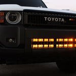 Land Cruiser Light bars on 2024+ Toyota Land Cruiser front bumper with grille removed, installed behind lower grille, does not affect radiator cooling