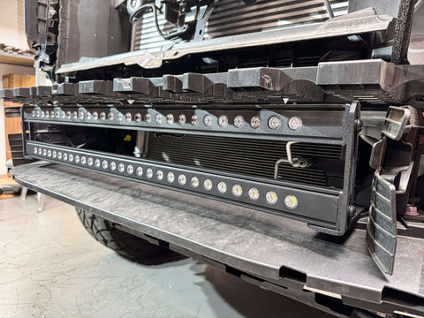 Land Cruiser light bar installed behind the lower grille on a 2024+ Toyota Land Cruiser