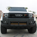 Land Cruiser light bar on 2024+ Toyota Land Cruiser front view with grille removed behind bumper