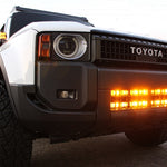 Land Cruiser Light bars on 2024+ Toyota Land Cruiser with front grille removed showing LED light bar for enhanced off-road visibility