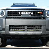 Land Cruiser lightbar on front of 2024+ Toyota Land Cruiser, installed behind lower grille with unobtrusive slim design