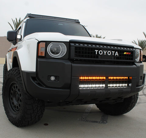 Land Cruiser ditch lights on 2024+ Toyota Land Cruiser with dual color white LED and amber DRL backglow for Land Cruiser 1958 and Land Cruiser trims