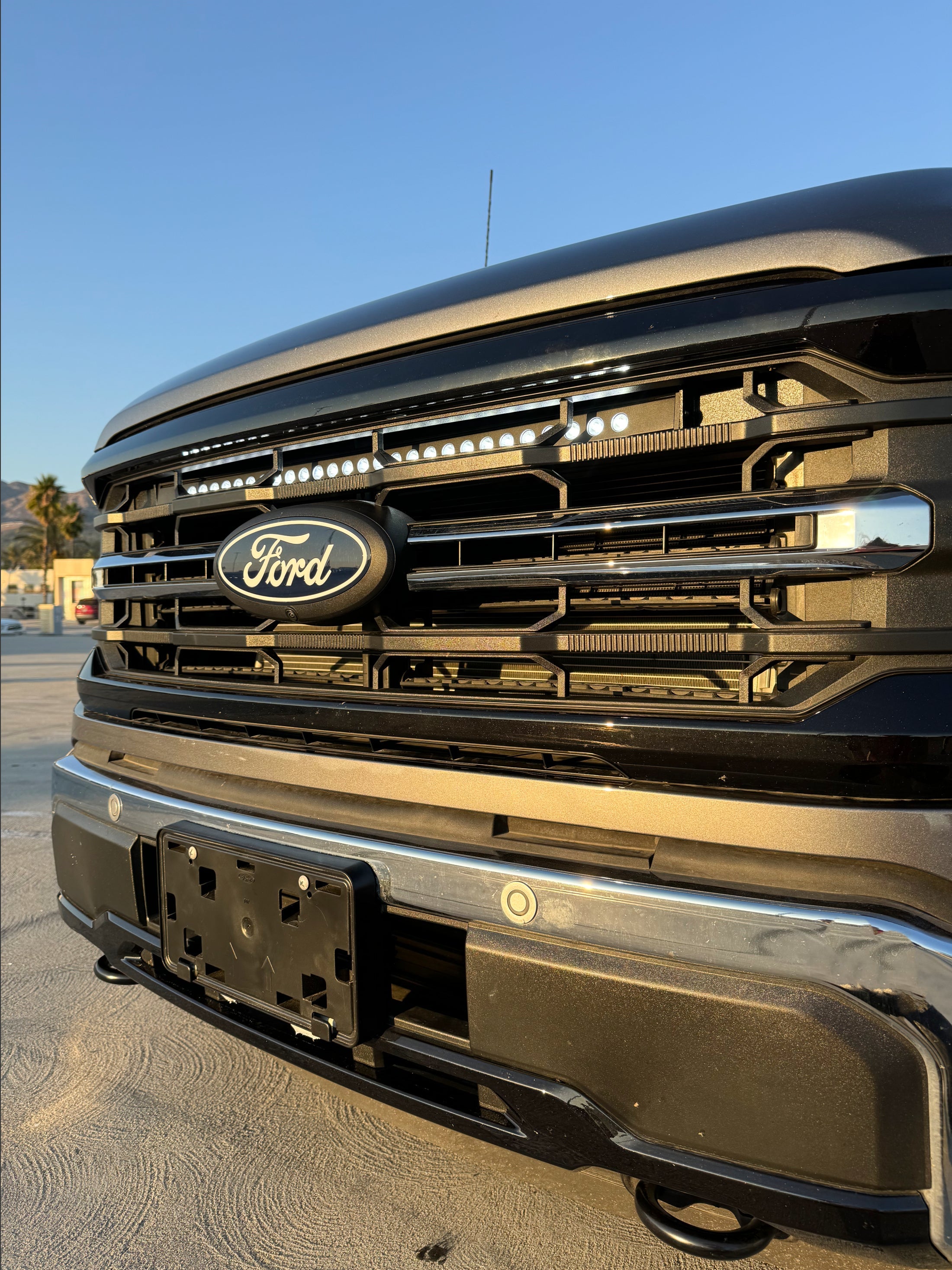 2024+ Ford F150 LightBar front view on Ford F-150 with grille removed for bolt-on install