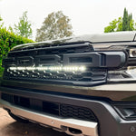black ford ranger raptor behind grille LED white light bar