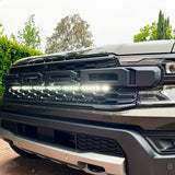 black ford ranger raptor behind grille LED white light bar