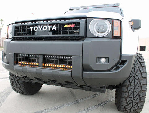 Land Cruiser light bar installed on 2024+ Toyota Land Cruiser with front grille trim and rugged bumper