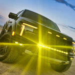 2024+ Ford F150 Raptor with amber light bar installed, showcasing the Ford F150 Raptor Light Bar in action.