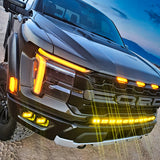 2024+ Ford F150 Raptor with Ford F150 Raptor Light Bar and amber LED lighting on standard bumper.