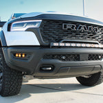 RAM RHO FOG Light Kit 2025+ for RAM 1500 RHO model - replaces factory fog lights with powder-coated black bracket, bolt-on installation (driver and passenger sides)